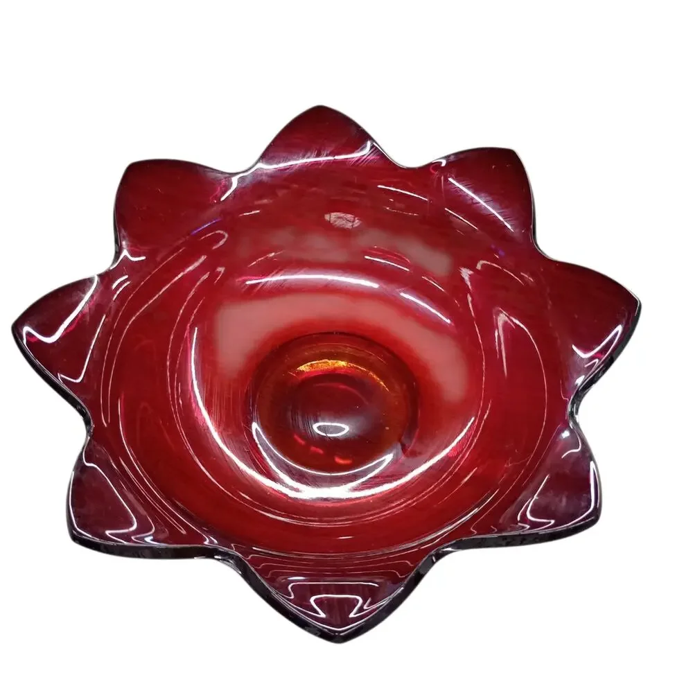 Vintage Fenton Ruby Red Amberina Tulip 8 Petal Flower Glass Bowl